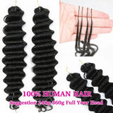 Deep Wave Feather Crochet Human Hair Extensions Knotless Miracle Knots Hair Pre-Separated Pre-Fluffed Deep Curly Human Crochet Hair With String Pre-Looped Reusable Lightweight 60G/pack