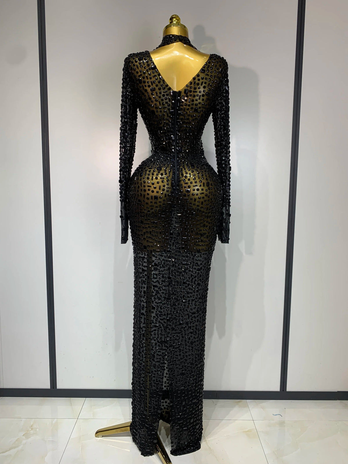 Sparkly Luxury Rhinstones Long Sleeve Elegant Party Dress Women 2025 Performance Stage Outfit Evening Birthday Prom Gown
