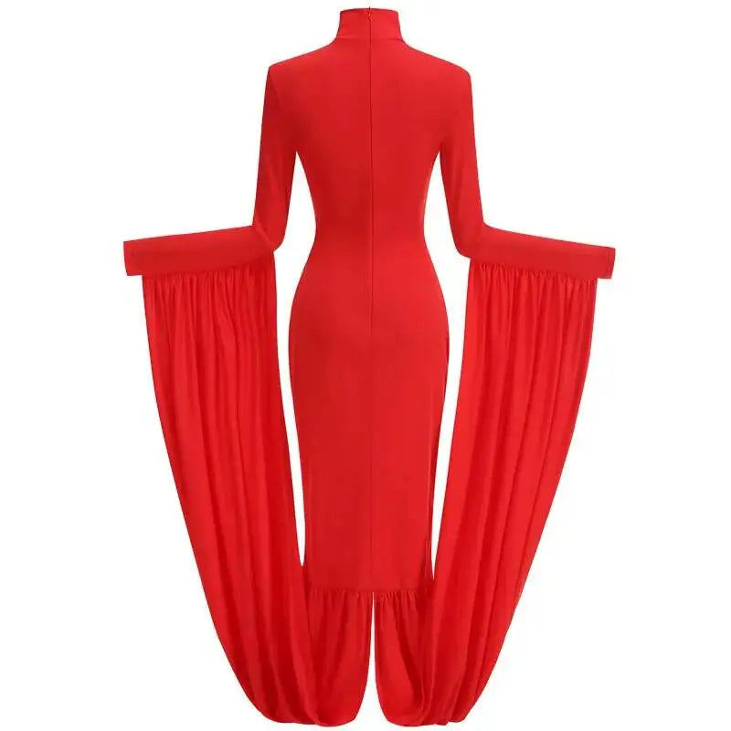 DEAT Early Autumn Stand Collar Full Sleeves High End Party Dress ,hot Sales Slim Elastic Vacation Clothing