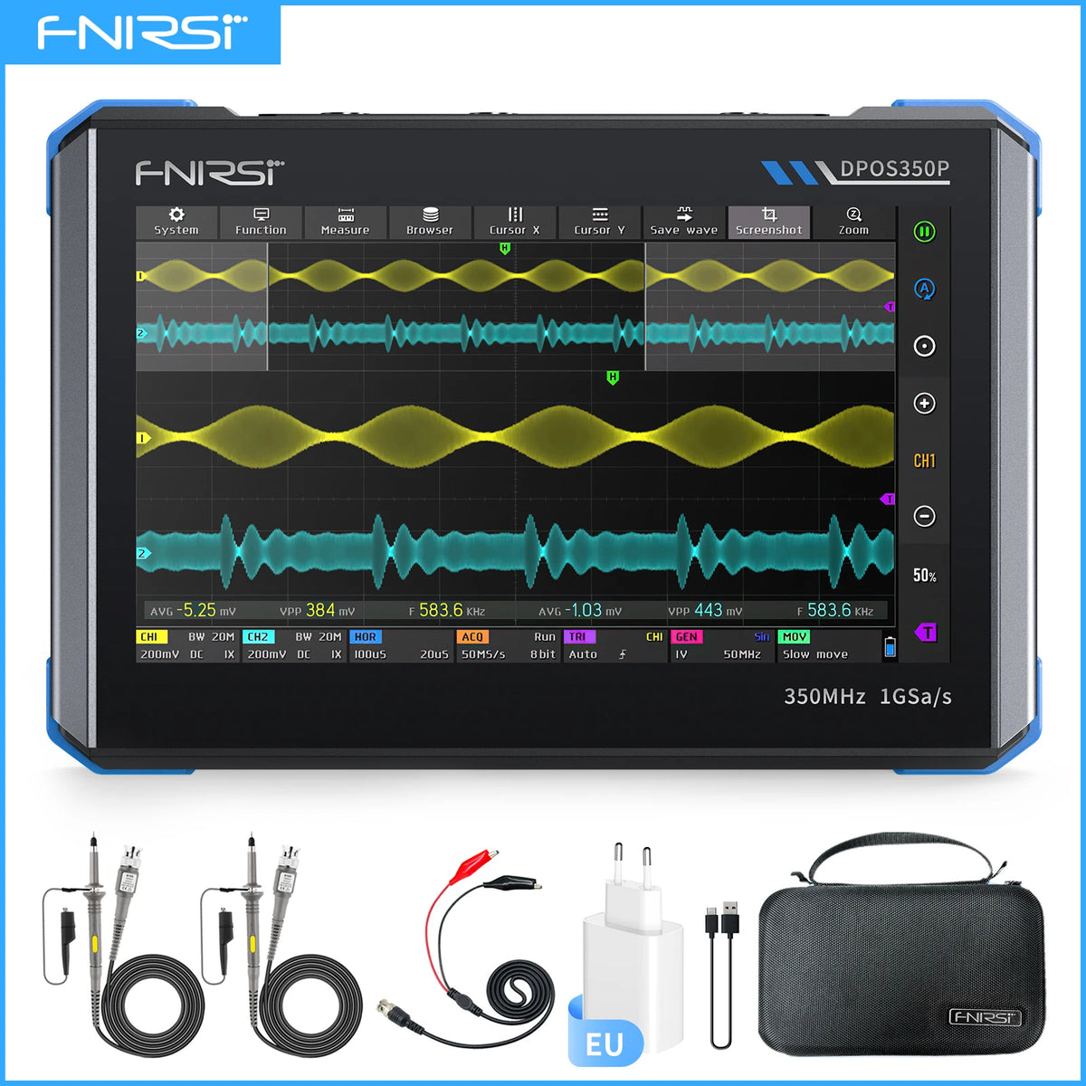 FNIRSI DPOS350P Digital oscilloscope 2CH 350MHz Touch Repair Tool, 4-in-1 Multifunction Workshop Tool