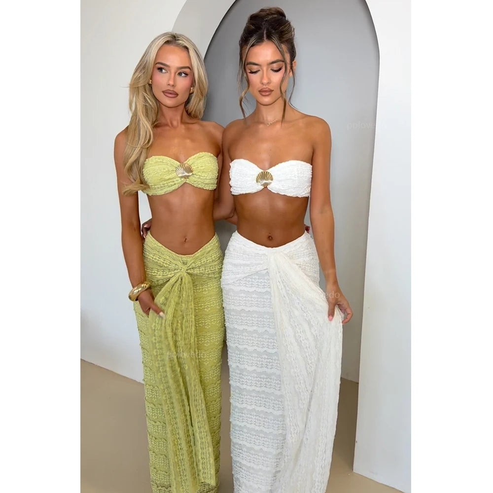 3 Pieces Bikini 2025 Sexy Women Swimsuit Swimwear Female Long Dress Cover Up Bikini Set Beachwear Bathing Suit Swimming Suit
