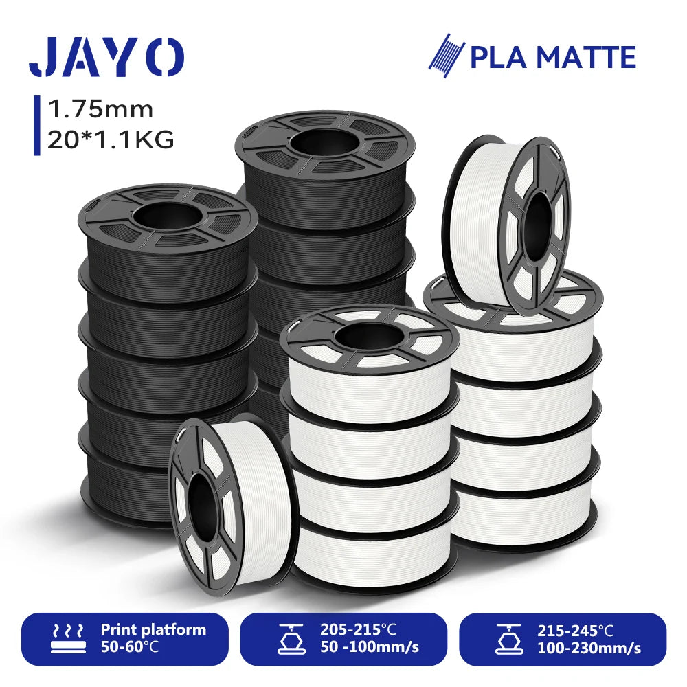 JAYO 20 Rolls 3D PLA Matte/High Speed PLA matte Printer Filament 1.75mm Neatly Wound PLA with Matte Finish Print for 3D Printer