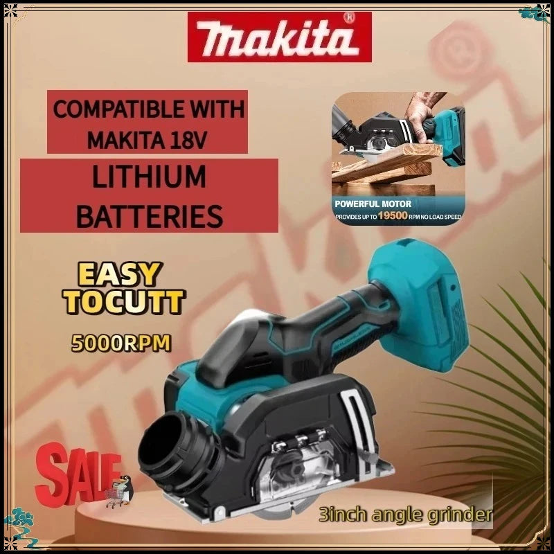 Makita  3 Inch Cordless Electric Angle Grinder 19500RPM Cut Off Tool Tile Cutter for Wood Tile Plastic Tool For 18V Battery
