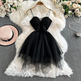 Foamlina White Princess Dress Women's Spring Autumn 2026 New Waist Tight Backless Black Mesh Splicing Tube Top Tutu Dress
