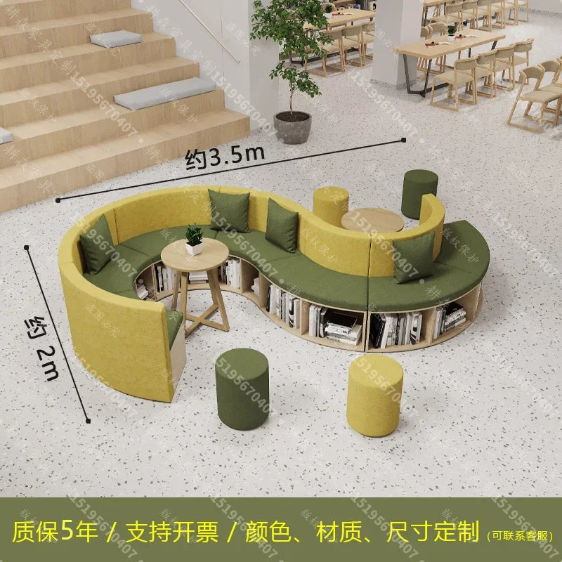 Creative S-shaped library bookcase integrated curved sofa picture book library school storage multi-functional rest area