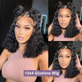 Pre Cut No Glue Water Wave 13x6 Bob Wigs Curly 7x5 Glueless Wig Human