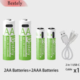 BaKKiter 1.5V AAA 6800mAh/ AA 13600mAh Rechargeable Lithium-ion Batteries Fast Charging Li-ion Battery 2000 Cycles /USB-C Cables