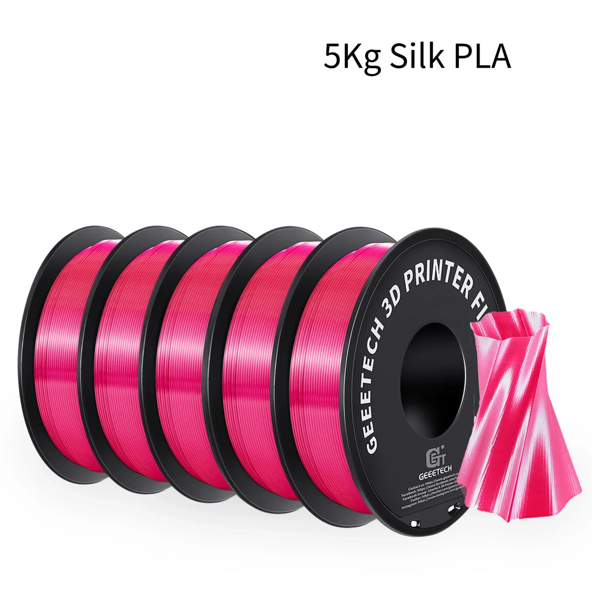 GEEETECH 5Rolls 3D Silk PLA Filament 1Kg/roll 1.75mm Spool Wire For 3D Printer Material,Vacuum packaging,Safety