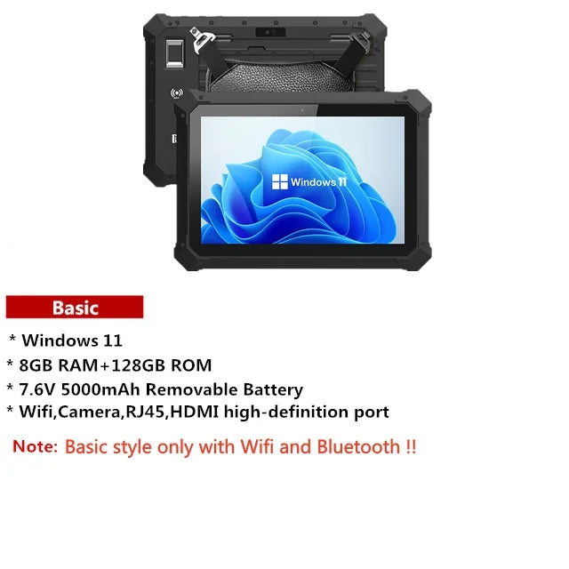 Industrial Tablet Windows 11 Wifi Bluetooth RJ45 HDMI 2D Scanner 5000mAh Large Battery Optional UHF Fingerprint Rugged Tablet