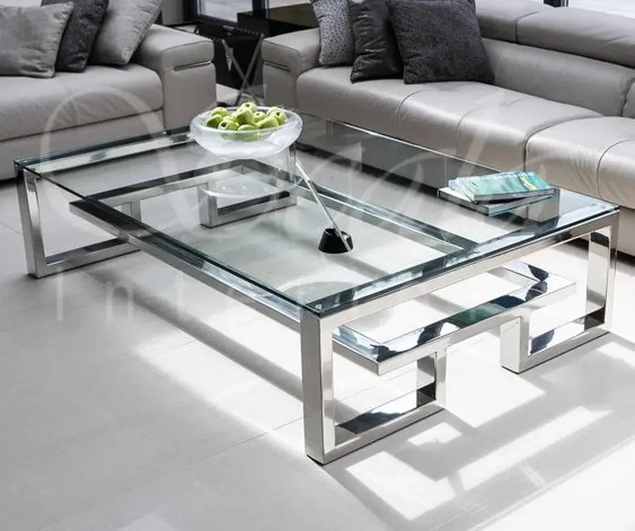 Stainless steel square glass large coffee table square table