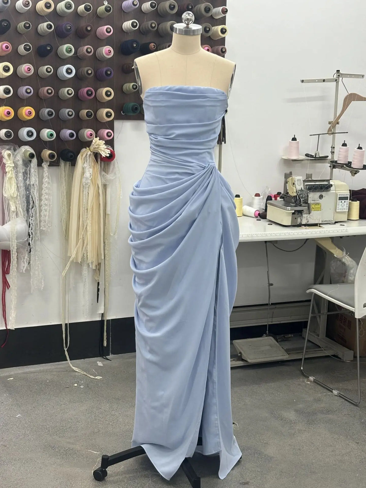 DEAT Fashion Ruched Slit Strapless Dresses Women's Sleeveless Bodycon Yellow Maxi Party Dresses New 7A4256