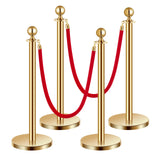 SucceBuy Stanchions 4/6/8Pcs Stainless Steel Post with Fillable Base Red Velvet Ropes & Posts Crowd Control Barriers Stanchions