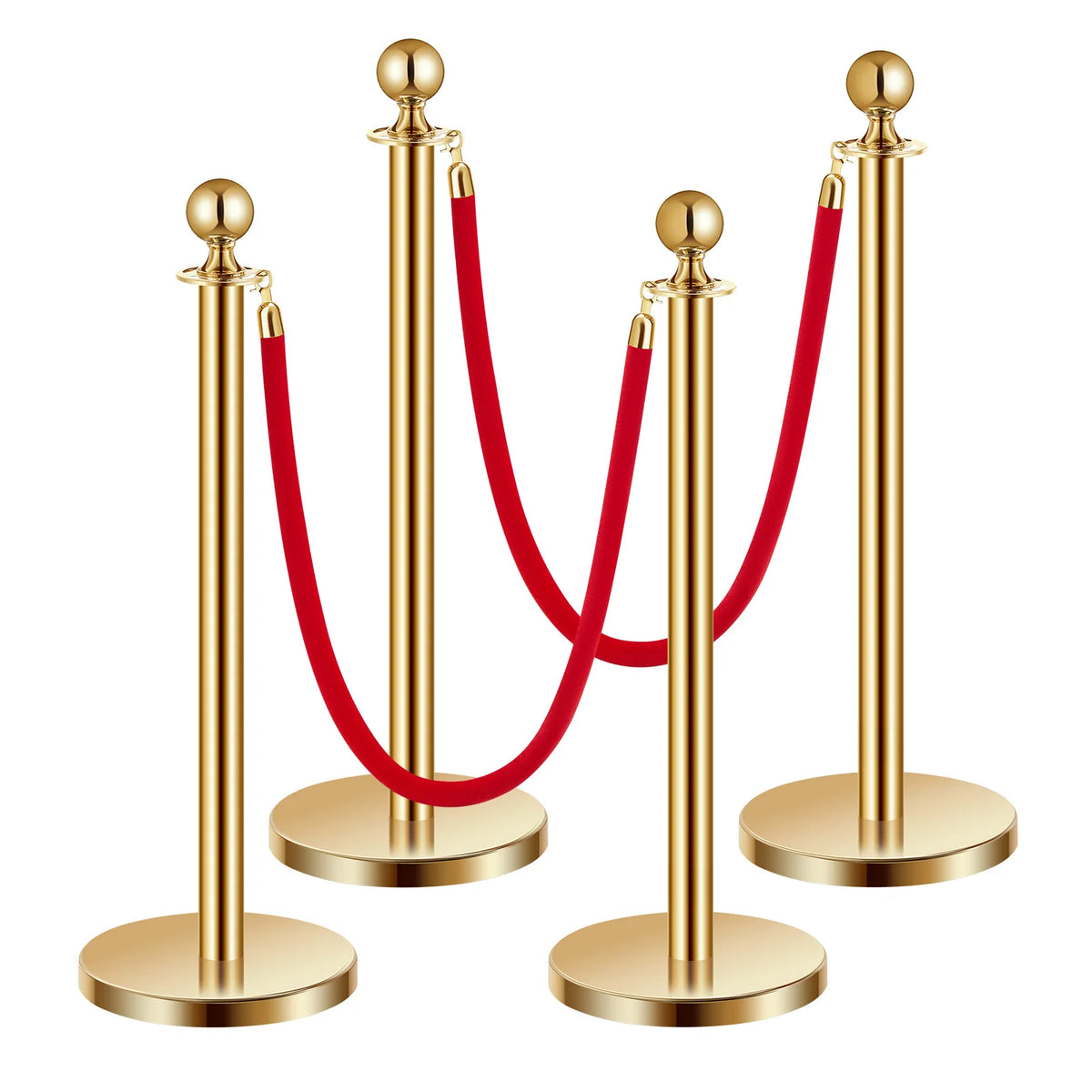 SucceBuy Stanchions 4/6/8Pcs Stainless Steel Post with Fillable Base Red Velvet Ropes & Posts Crowd Control Barriers Stanchions