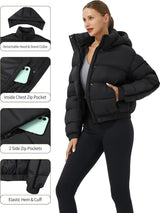 Pioneer Camp Women's Winter Cropped Puffer Jacket with Hood Waterproof Short Warm Quilted Jacket Puffy Bubble Coat Outerwear