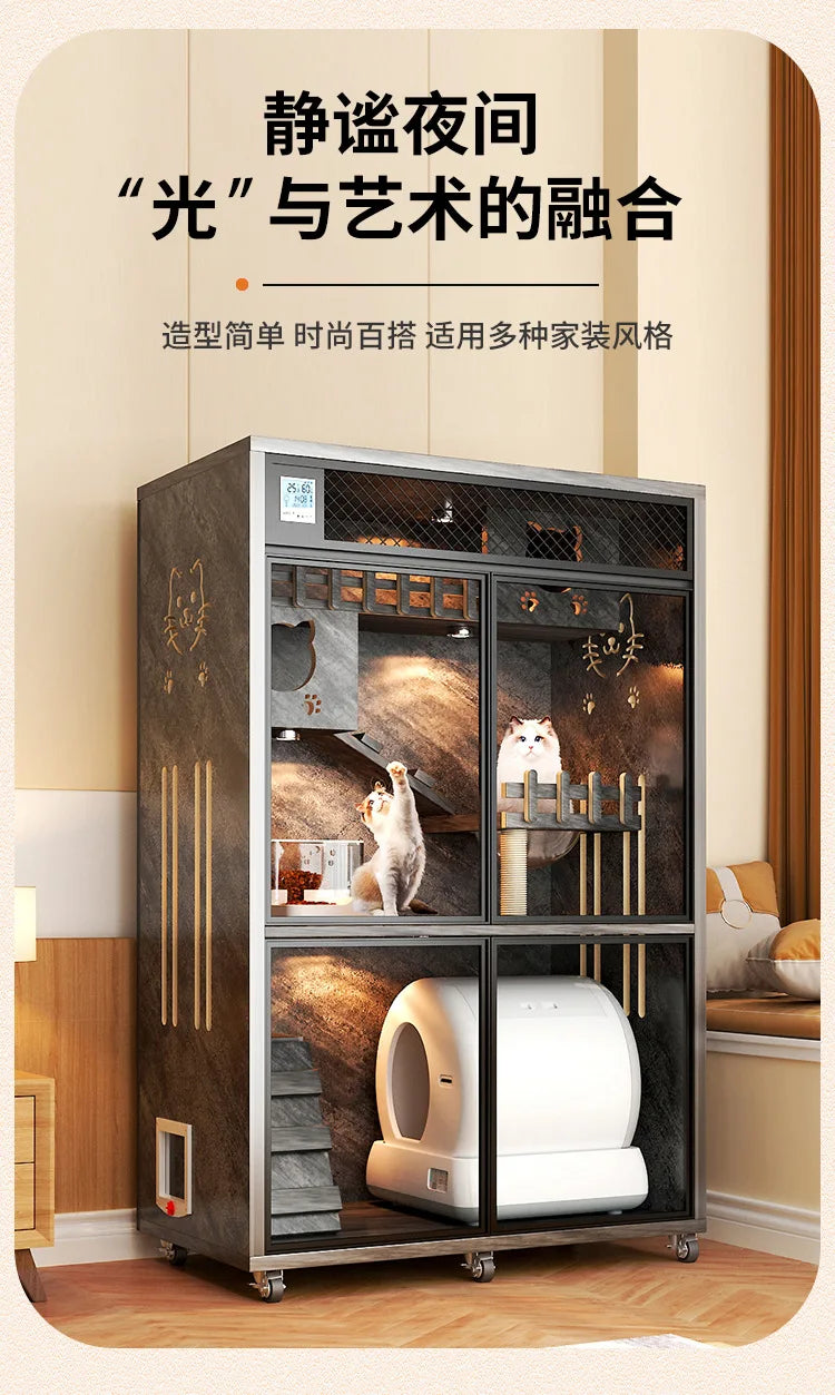 King size cat villa cat cage oversized three-story cat house castle multi-layer cat cabinet winter cat nest wood solid wood
