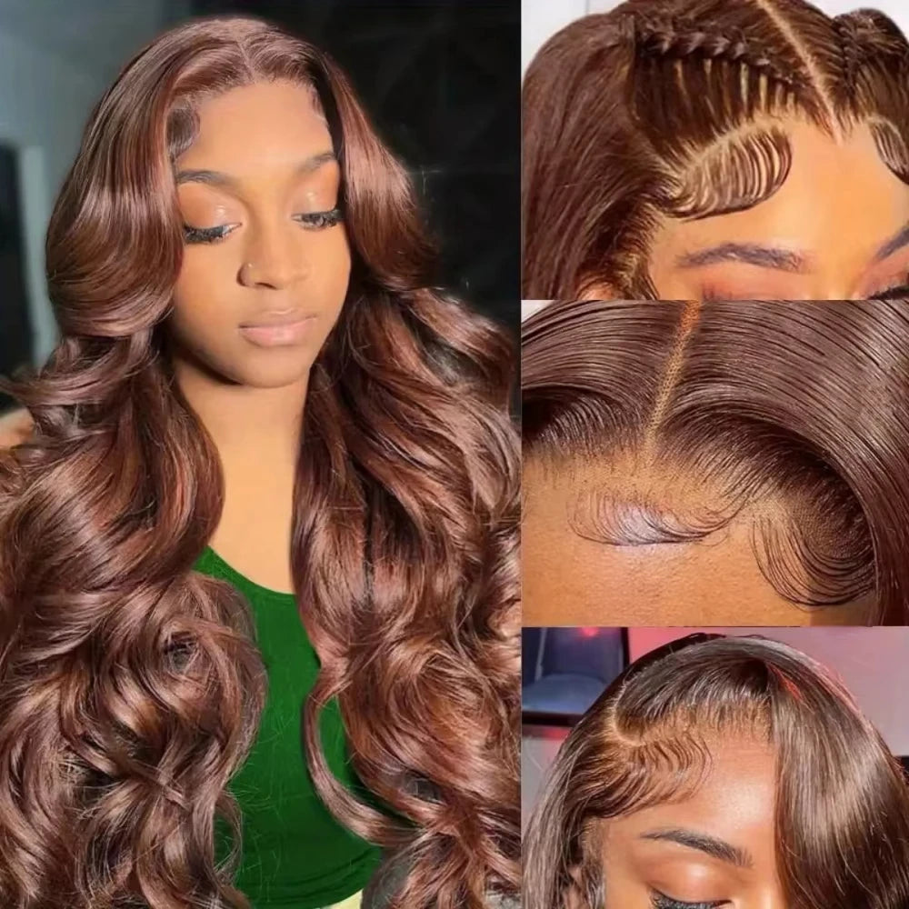 Chocolate Brown 13x4 Lace Front Human Hair Pre Plucked Body Wave Wigs For Women 40 Inch 13x6 HD Lace Frontal Wig 200% Density