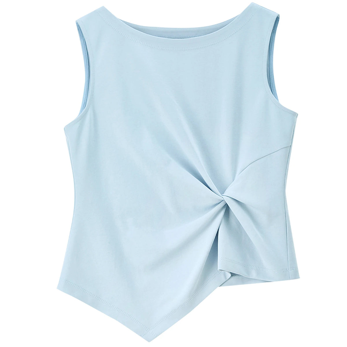 SENTUBILA Women's Summer Tank Tops 2026 Casual Cotton Sleeveless Tee Slim Fit Twist Asymmetrical Hem T-shirts Woman 162TA5638