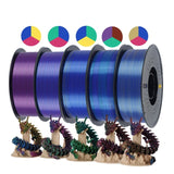 KINGROON 5KG Silk Tricolor PLA Filament 1.75mm, Three-colour Coextrusion 3D Printing Material, New Color Change, 5Roll 1kg/Spool