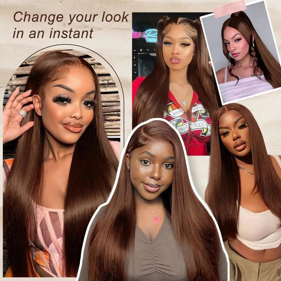 Chocolate Brown Straight 13X6 Hd Lace Frontal Wig Colored Human Hair 13X4 Lace Front Wigs For Women Preplucked 30 36 Inch