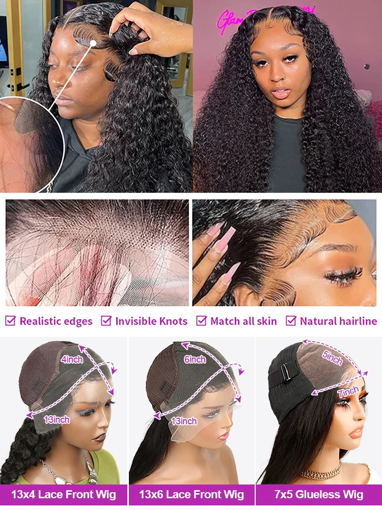 40 46 Inch Water Wave Curly Lace Front Wig 13x6 HD Deep Wave Lace Frontal Wig 300% Density Glueless Human Hair Wig For Women