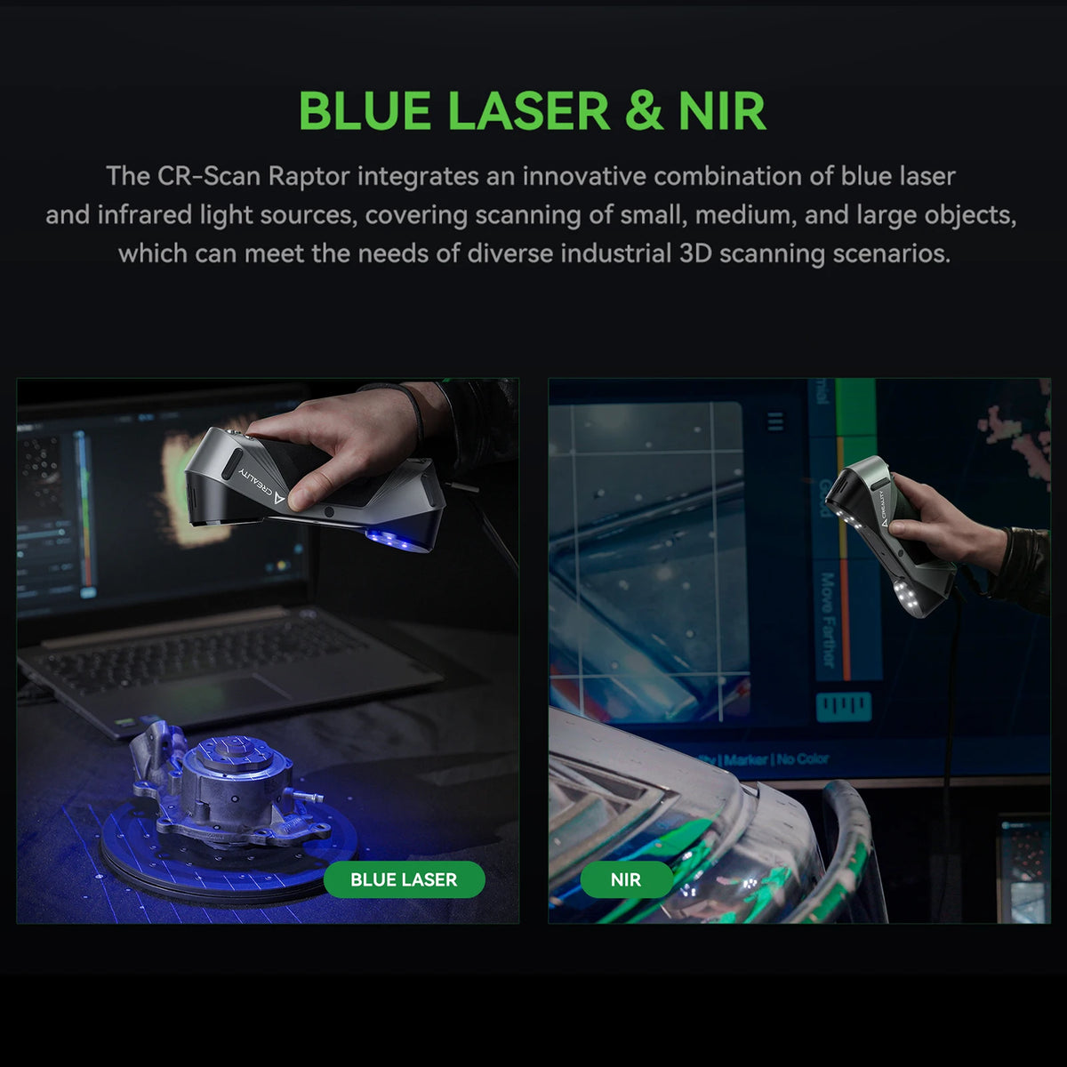 Creality 3D CR-Scan Raptor Multiple-line Blue & NIR Consumer 3D Scanner for 3D Printing Reverse Engineering Handheld Scanner