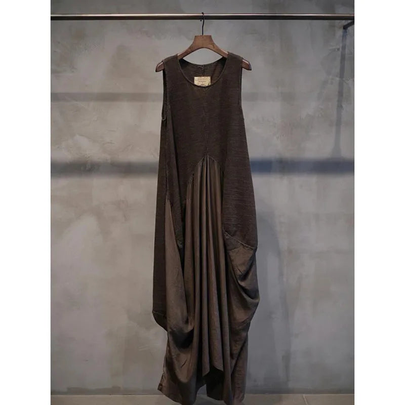 French Retro Vest Dress Summer Loose Cotton Patchwork Silk Suspender Dresses Women Irregular Flower Bud Vestidos