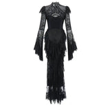 IEQJ Summer Stand Collar Lace Tassel Hollow Out Flare Sleeve Dress Women Boned Waist Tiered Mermaid Dresses New 3A2709