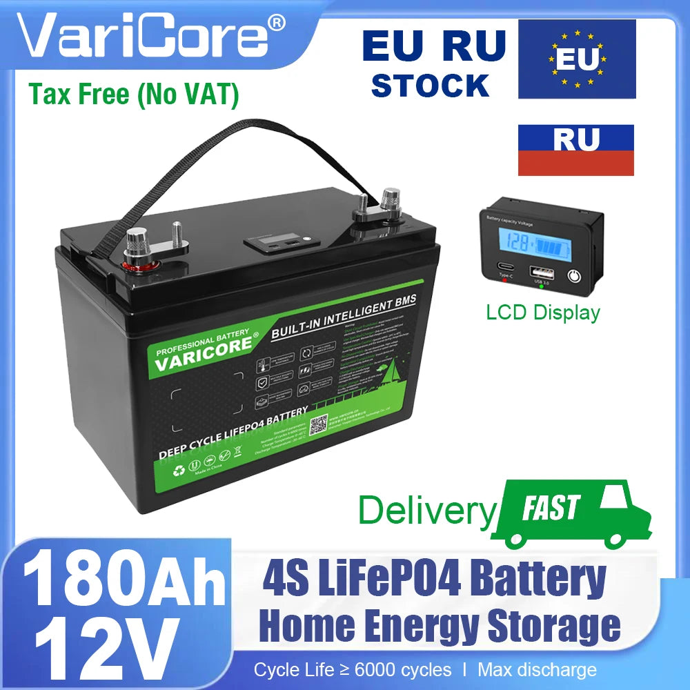 VariCore 12.8V/24v 360Ah 340Ah 180Ah 120AH 100Ah LiFePO4 Battery 25.6v 12V Lithium Iron Phosphate for RV Touring Car Solar Wind