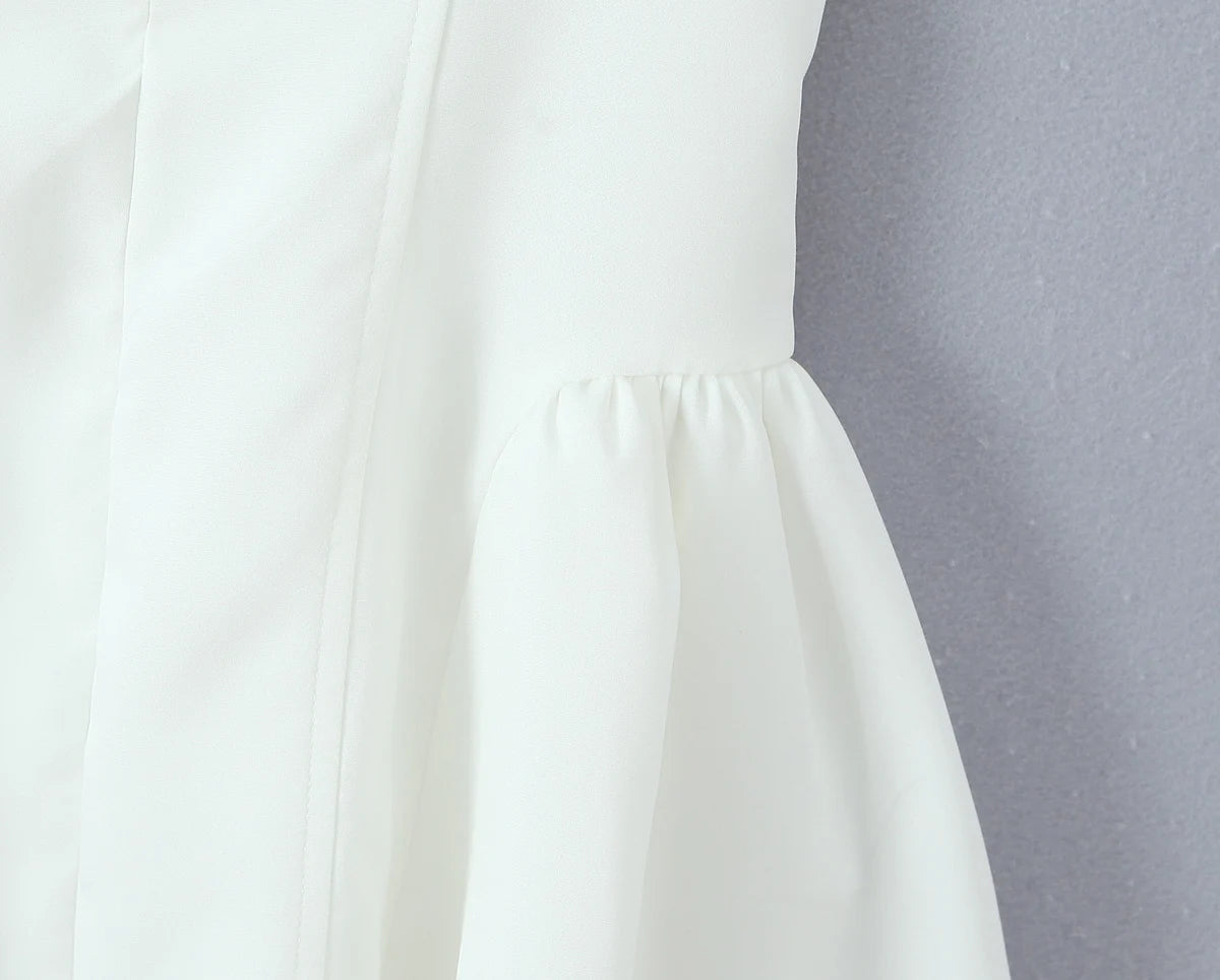 Sexy White Black Pleated Ruched Halter Dress Women Deep V Neck Slim Low Waist Swing Ball Gown Short Dresses Robe Femme Vestidos