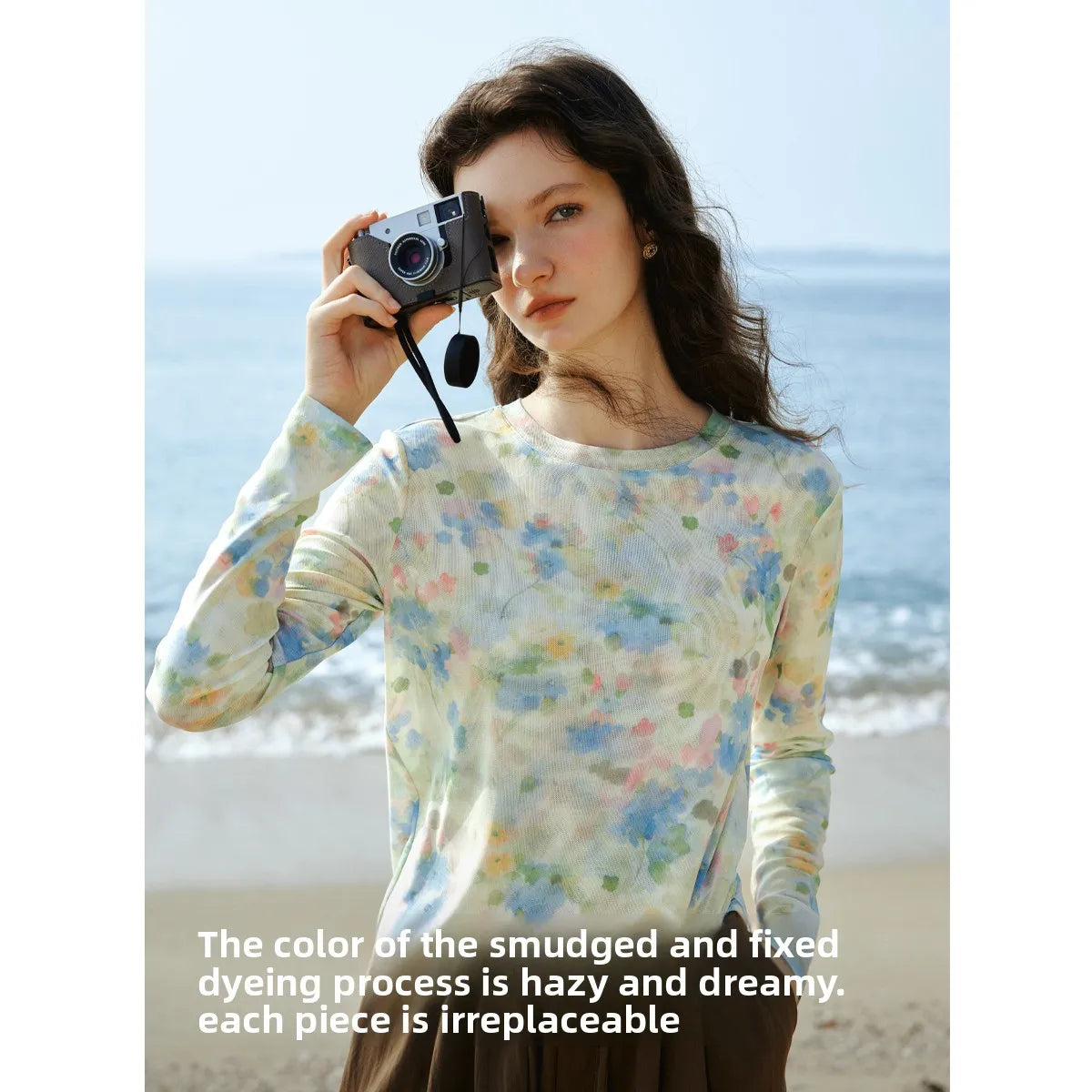 OLrain Women's Spring Mesh T-shirt Romantic Vacation Set-dye Printing Long Sleeve Top 2026 Woman Fashion Clothes O58CT003596
