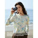 OLrain Women's Spring Mesh T-shirt Romantic Vacation Set-dye Printing Long Sleeve Top 2026 Woman Fashion Clothes O58CT003596