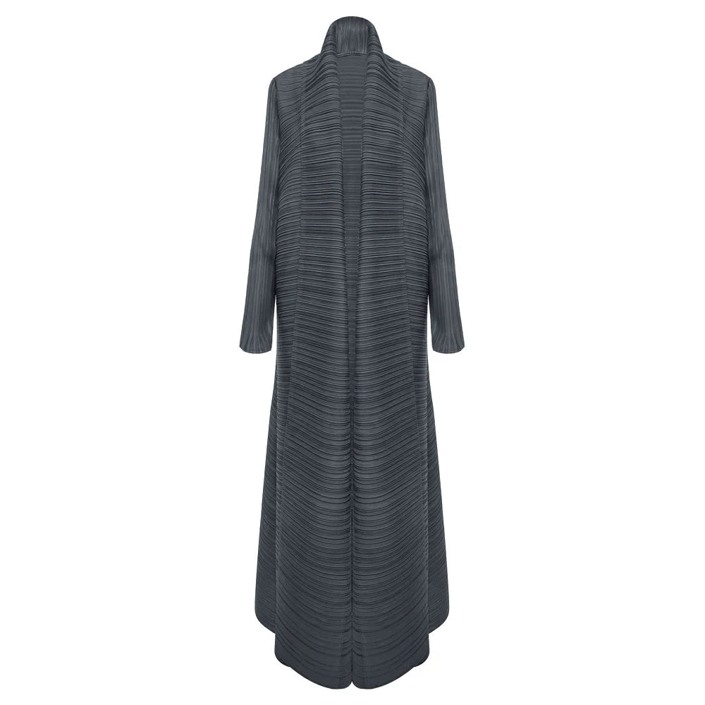 Miyake Pleated Turndown Collar Long Sleeve Cardigan Dress Long Coats Women New Abaya Fashion Solid Loose Large Size Clothes