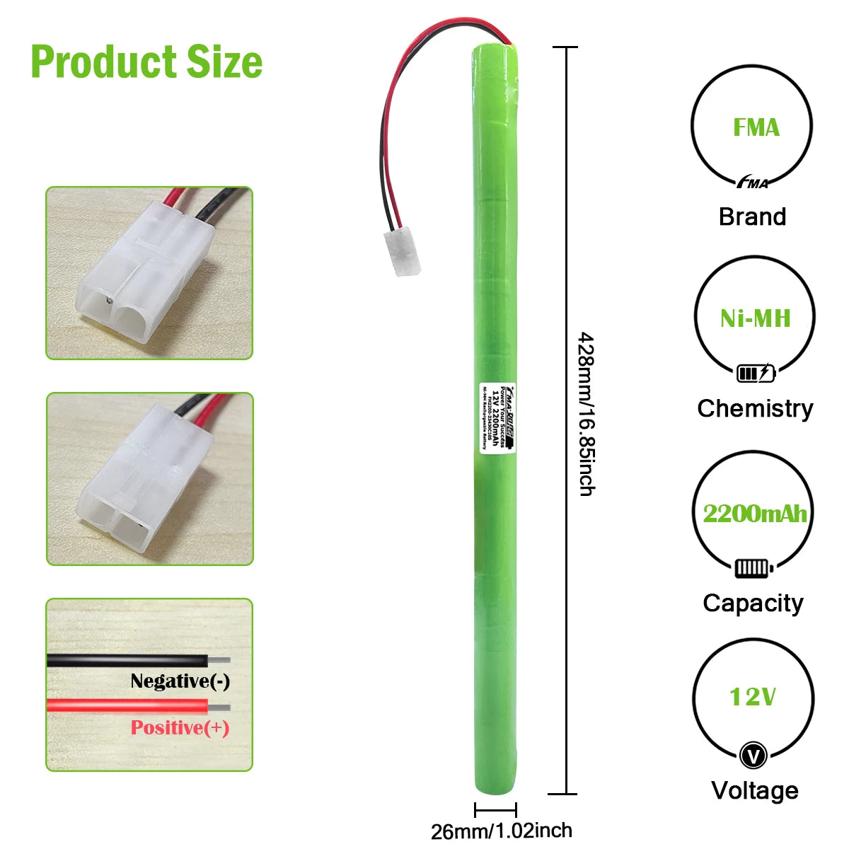 FMA 12V Ni-Cd Ni-MH 1.2-3Ah Rechargeable Battery for SunSetter Solar Blind Solar Energy Storage Durable