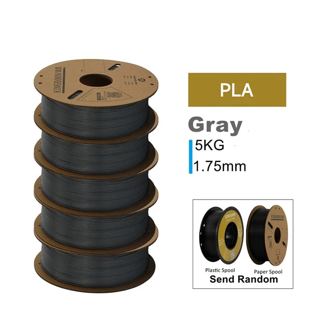 KINGROON 3D Printer Filament PLA PETG TPU ABS 5KG Bundle Black White Gray 1.75mm No bubbles Plastic 5 roll 1kg , Random Spool