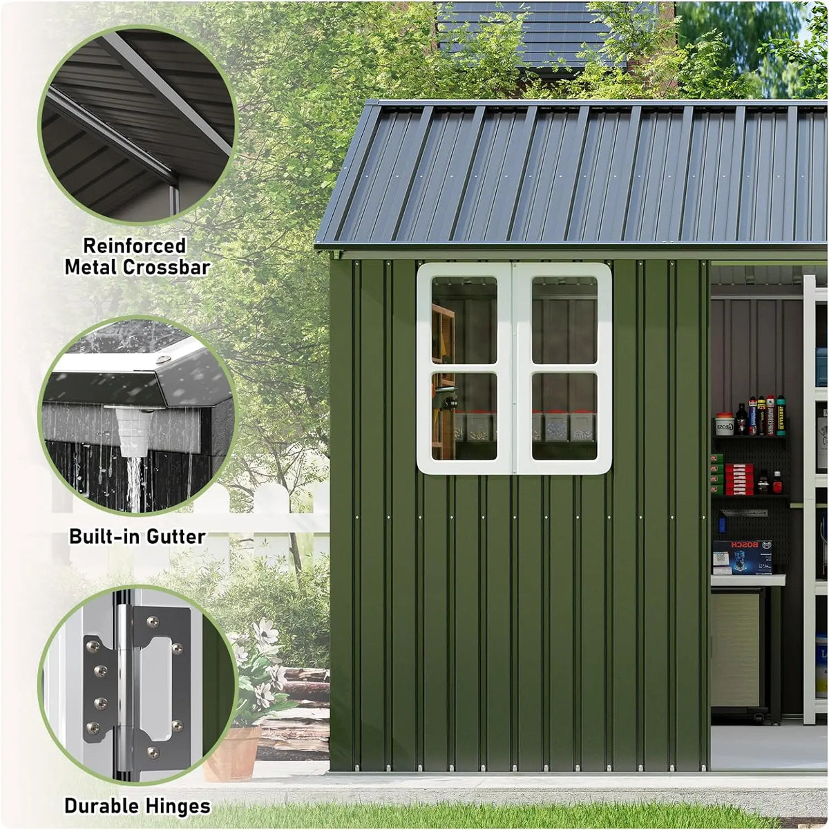10 x 12FT Outdoor Storage Shed with a Lockable Hinged Door and 2 Windows, Patio, Dark Grey/White