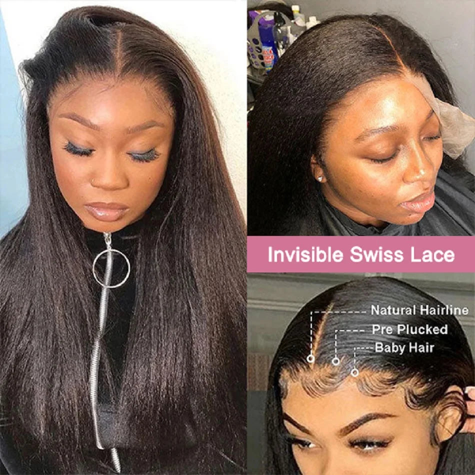 300 Density Kinky Straight 360 Full Lace Front Wigs Human Hair 30 40 Inches Brazilian 13x6 HD Lace Frontal Wig Preplucked