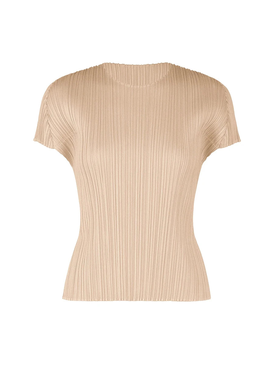 Miyake Pleated New Women's Round-neck Short-sleeved Top
