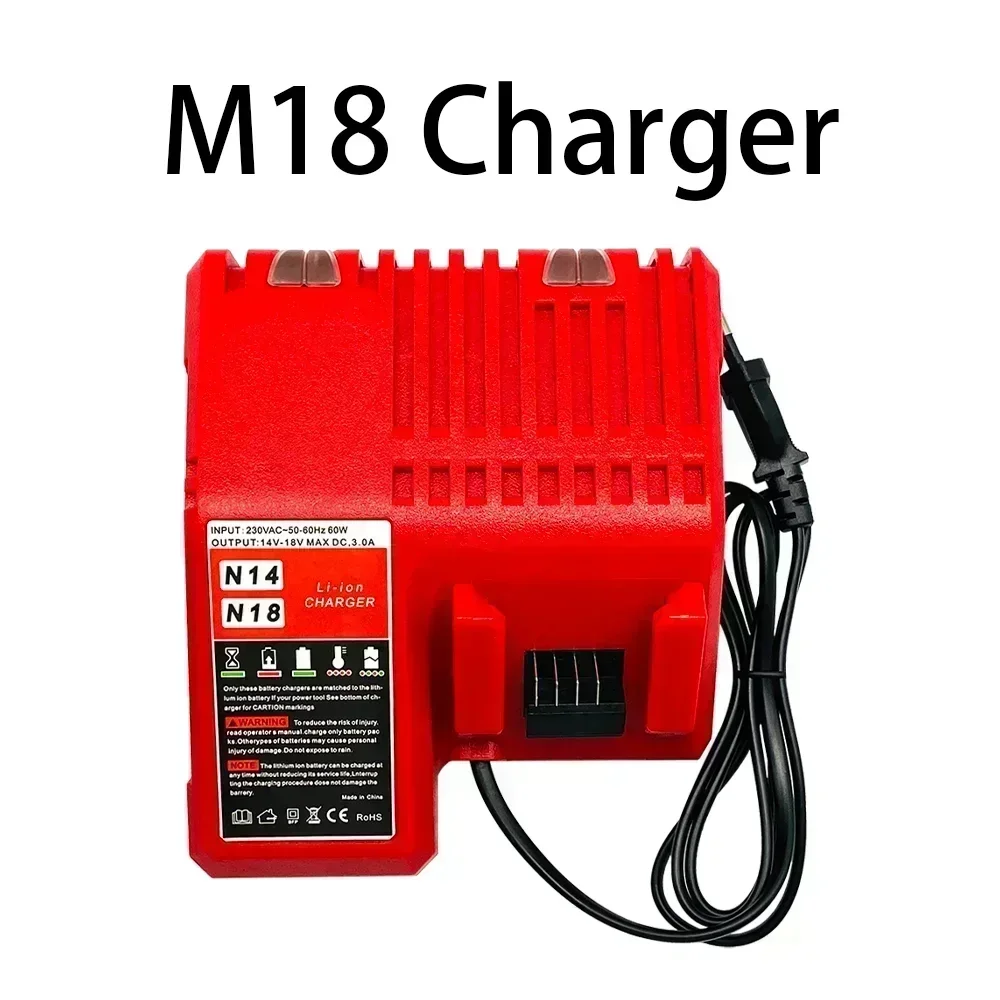 18V For Milwaukee M18 Power Tool Battery, Charger, BR, XC, 18V, 12800mAh M18B5, 48-11-1860, Built-in 18650 Battery