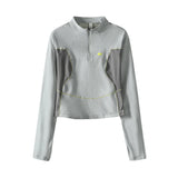 Spring Summer Sweet Girl Semi Zip Outdoor Sport Short T Shirt Women Quick Dry Slim Fit Fitness Running T-shirt Top