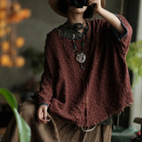 100% Cotton Women Casual T-shirt New 2025 Autumn Vintage Style O-neck Polka Dot Loose Female Batwing Sleeve Tops Tees M1926