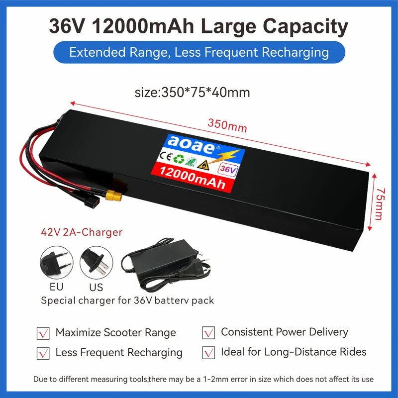 36V Lithium Battery Pack 10S4P 12Ah 14Ah 18650 Grade-A Cells 500W-1000W Built-in BMS for Kugoo M2 M2 Pro M2+ Electric Scooter