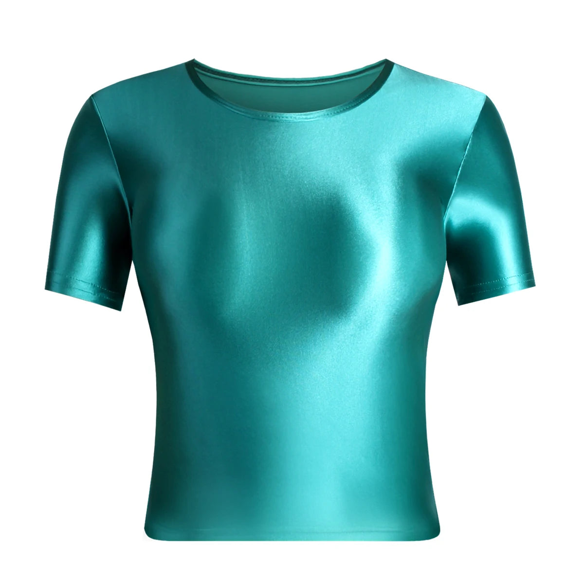 MJINM Women Oil Glossy Silky Smooth Short-sleeve Bottoming Shirt Strech Tight Soild Color Casual Yoga Sports Home Short T-shirt