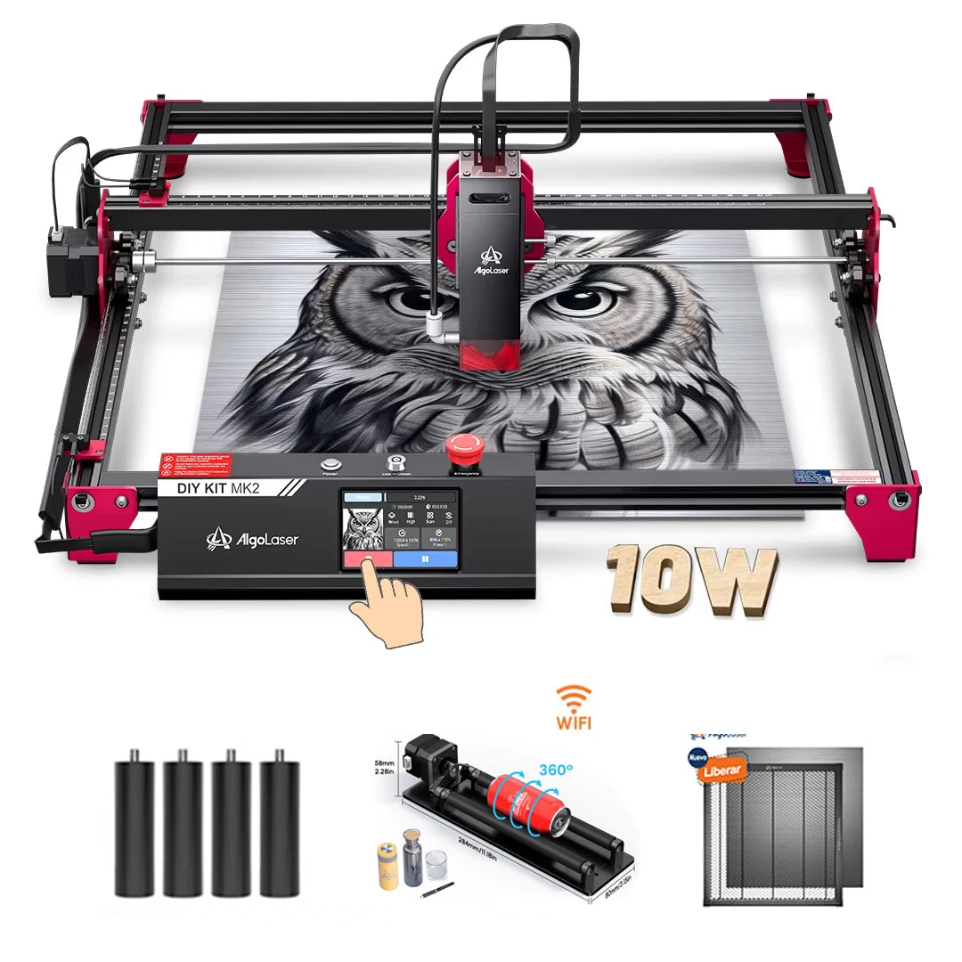 Algolaser DIY KIT MK2 10W Table CNC Laser Cutter Engraver 3.5” Touch Scree Phone&WiF Metal Wood Lase Cutting Engraving Machine