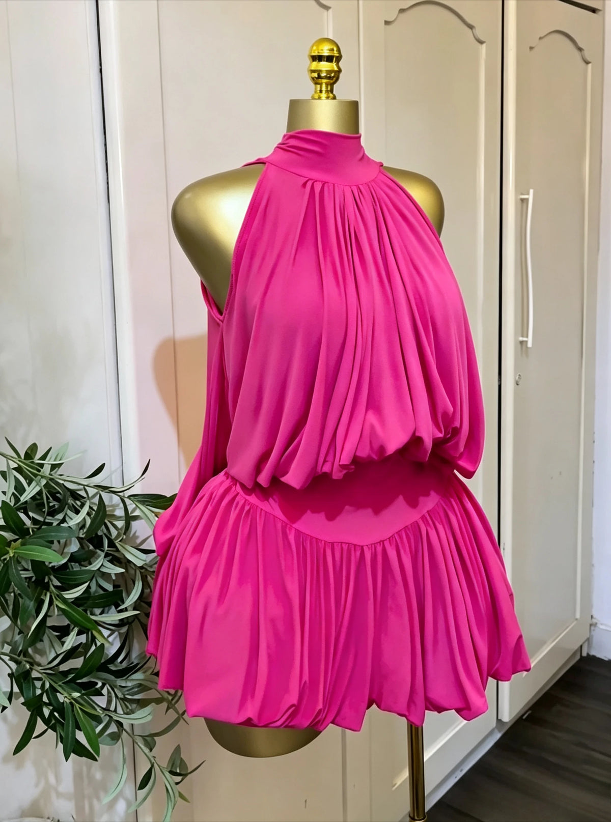CM.YAYA Women Dress Sleeveless Halter Ruched Ball Gown Mini Dress with Shorts 2026 Beach Party Elegant Holiday Birthday Outfits