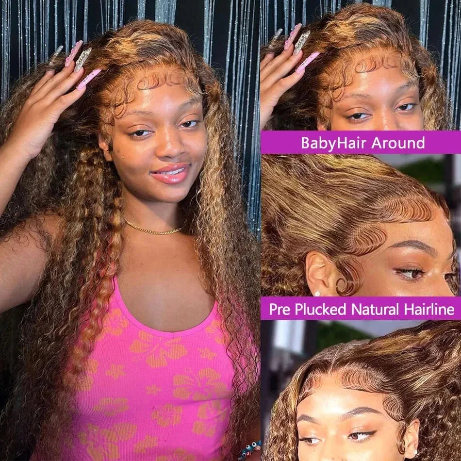 Blonde Highlight Ombre Curly Human Hair Wigs For Women Deep Wave Hd Transparent Wig Water Wave 13x4 13x6 Lace Frontal Wig Sale