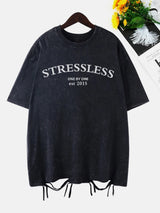 Stressless Letter Printing Washed T-Shirt Women Cottont Shirts O-Neck Oversized Acid Wash Short Sleeve Tops Casual Woman Clothes