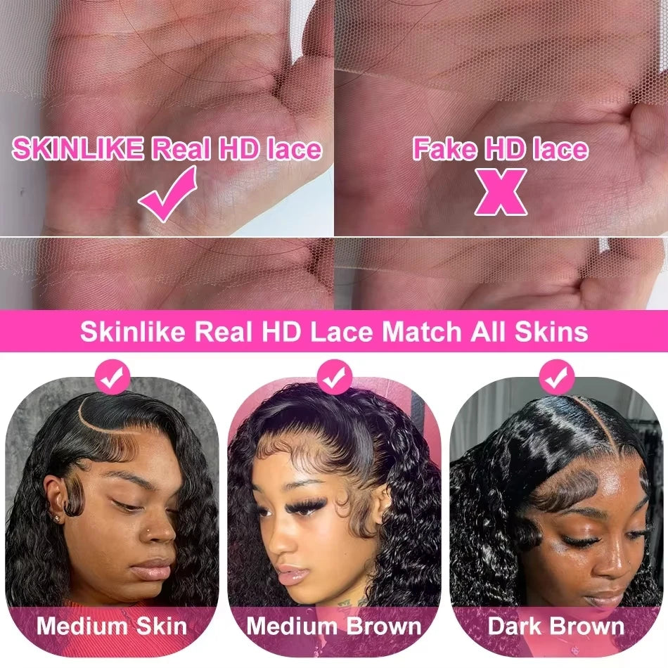 Luvin 40 Inch Deep Wave 13x6 HD Transparent Lace Frontal Human Hair Wigs 220 Density Remy 13x4 Water Curly Front Wig For Women
