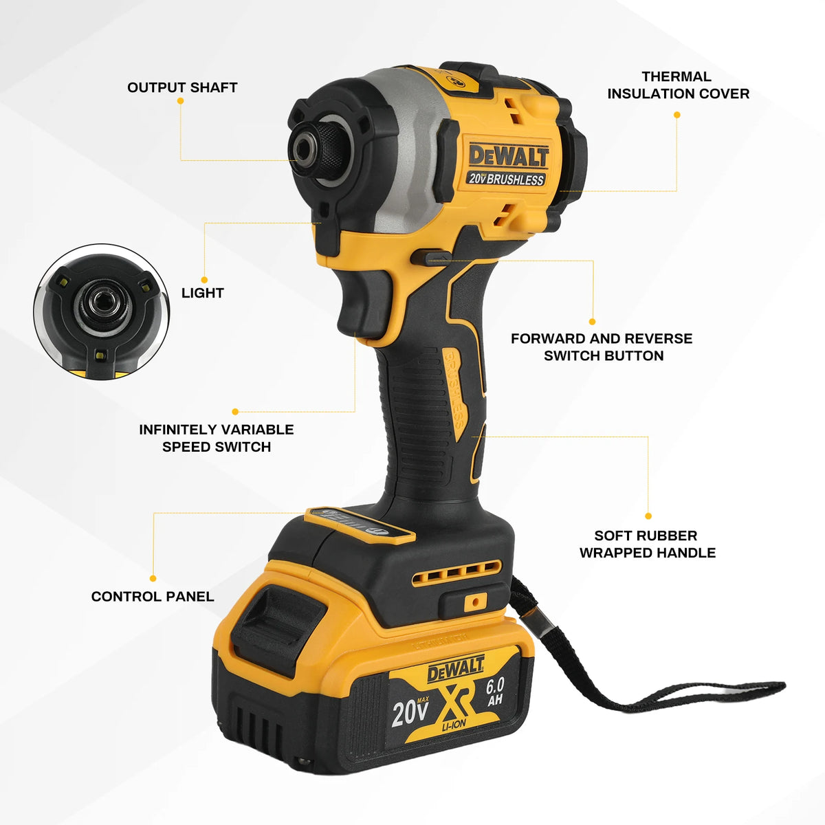 DEWALT DCF850 20V Impact Driver 205N.m Torque Forward/Reverse Switch for Screw Driving&Bolt Tightening in Construction&Workshop