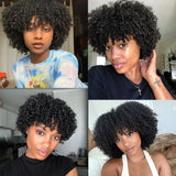 10 Inch Afro Kinky Curly Bob Wig With Bangs Curly Pixie Cut Glueless Wigs Machine Made Brazilian Human Hair Wigs For Black Women