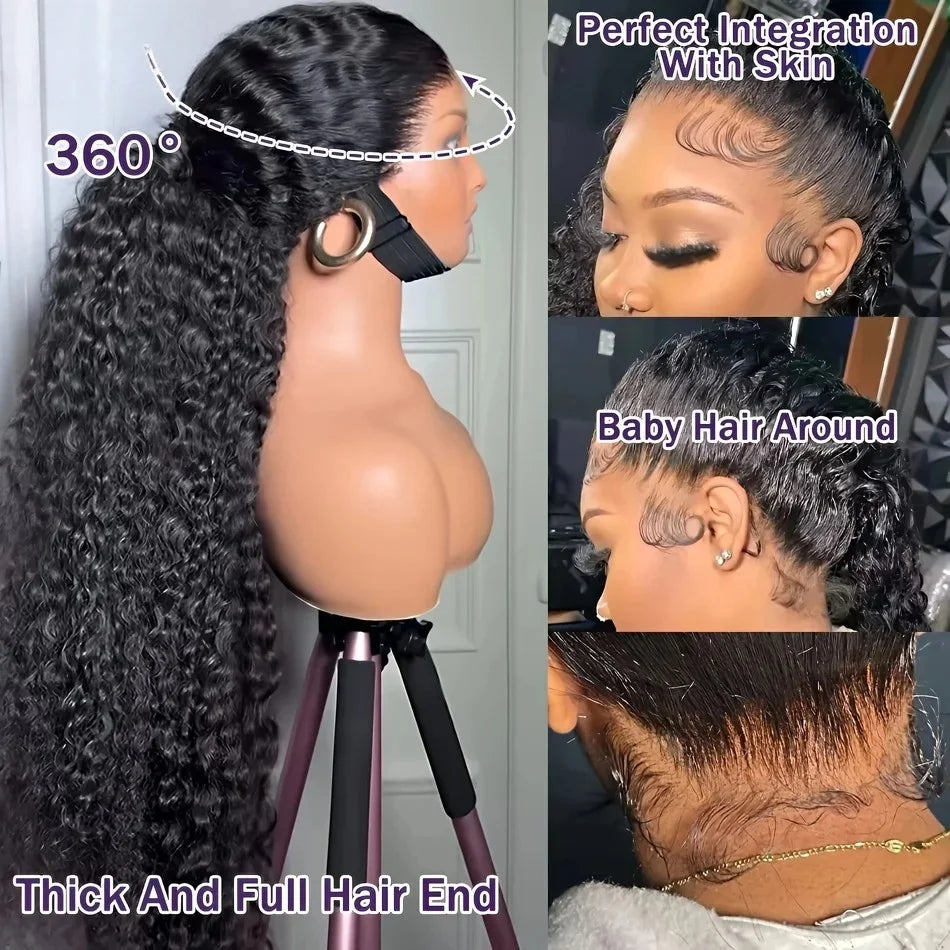 360 Full Lace Wig Human Hair Pre Plucked Hd 250 Density 360 Lace Front Wigs Deep Curly Wigs Human Hair Invisible Drawstring 40In